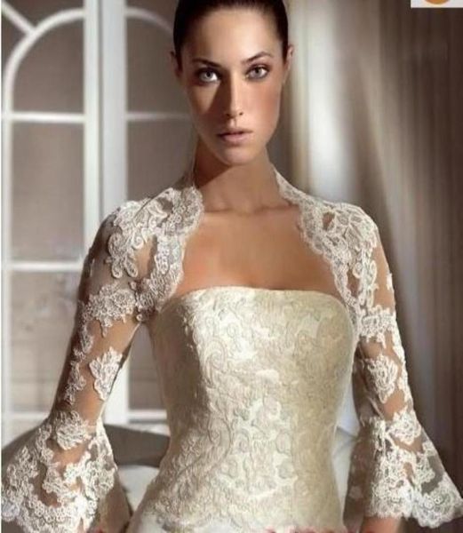 

2015 bridal jackets with half sleeves bridal accessories wedding wraps with appliques custom made wedding boleros with flare9237647, White