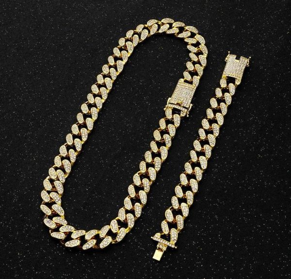 

men039s hip hop necklace and bracelet set silver ice crystal miami cuba chain heavy water diamond rapper 2cm q08097393310