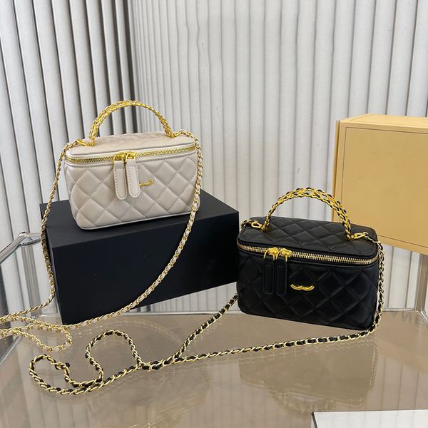 

womens mini makeup bag leather diamond hardware metal clasp matelasse chain gold handle handbag crossbody bags luxury handbag with mirror ca