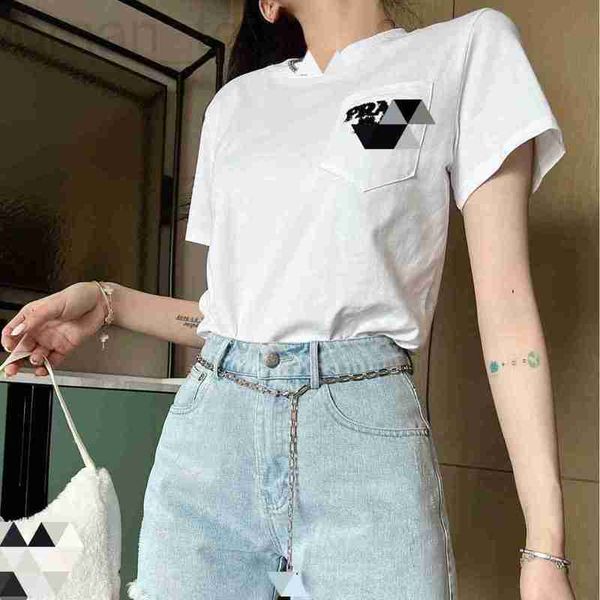 

women's t-shirt designer p family triangle letter embroidery round neck cotton short sleeve t-shirt basic versatile white casual loose