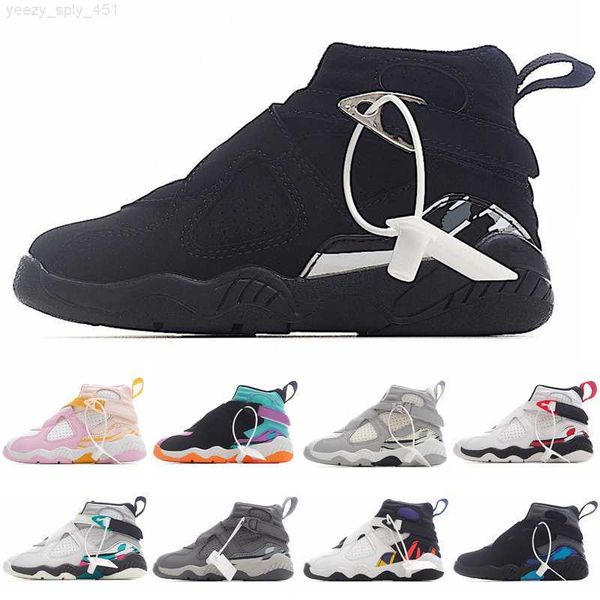

jumpman 8 8s kids basketball shoes white aqua burgundy valentines day chrome bunny south beach classic sports trainers sneakers youth childr, Black