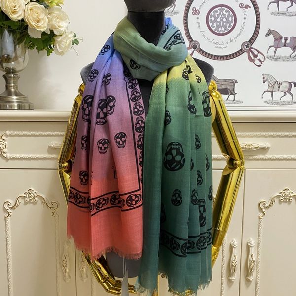 

women long scarf scarves shawl 100%cashmere material thin and soft print letters gradient pattern size 200cm - 100cm, Blue;gray