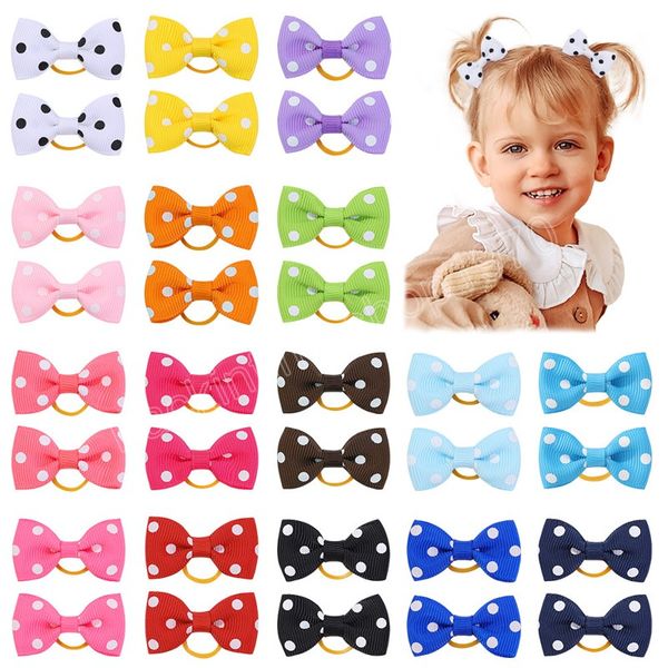

mini polka dots bows elastic hair bands cute girls nylon rubber band hair rope ponytail holder headwear kids hair accessories, Slivery;white