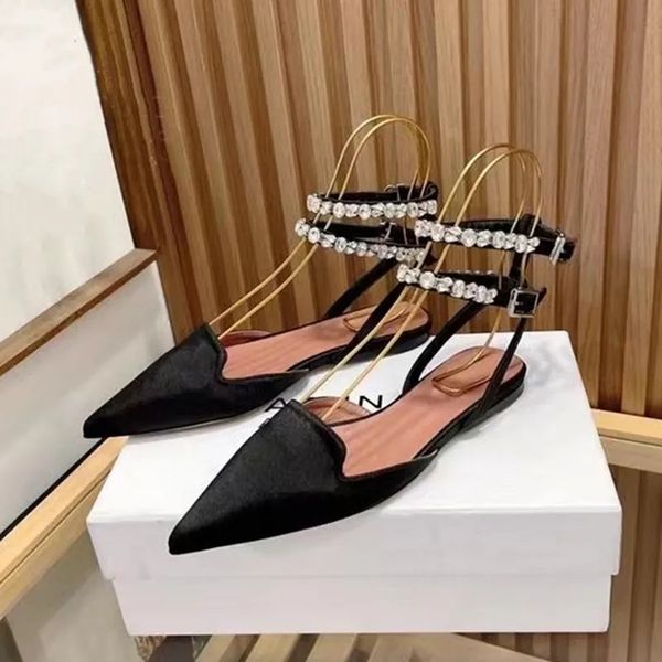 

amina muaddi begum crystal embellished buckle stain spool flat sandals women's luxury designer dress shoes evening backless sandals siz, Black