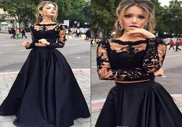 

2019 black two pieces prom dress long a line satin sheer lace bateau neck homecoming evening party dresses robe marriag9511033, Blue;pink