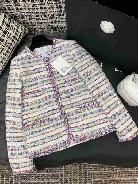 

women's jackets designer 23 early autumn new tweed colorful stripes loose and slim fleece coat lcx7, Black;brown
