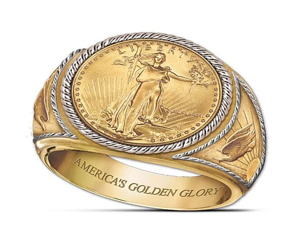

america039s golden glory men ring faith and strength engagement rings for men wedding jewelry wedding rings accessory size 7111606596, Slivery;golden