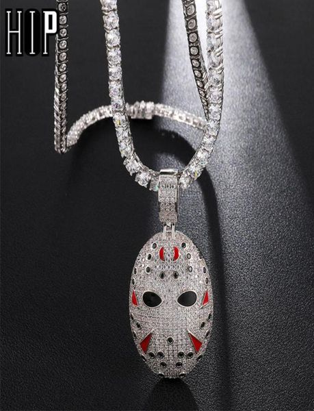 

hip hop iced out bling cubic zirconia jason mask necklaces pendants for men jewelry with tennis chain8040216, Silver