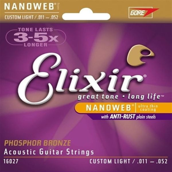 

whole 3 sets elixir 16027 011-052 acoustic guitar strings phosphor bronze with nanoweb ultra thin coating cust238t