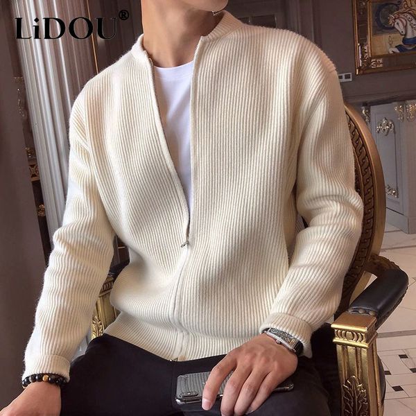 

men's sweaters autumn winter solid color japanese zipper casual sweaters man long sleeve loose fashion streetwear clothes chic male car, White;black