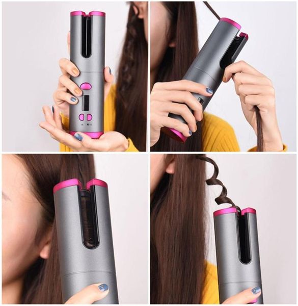 

cordless hair curler automatic curling iron 6 adjustable temperature fast heating ceramic lcd display w timer usb rechargeable fr1754714
