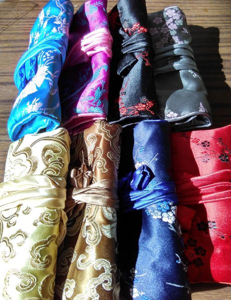 

portable folding jewelry travel storage bag roll up bag 3 zipper silk brocade pouch drawstring ladies big makeup cosmetic bag 10pc5429527, Pink;blue