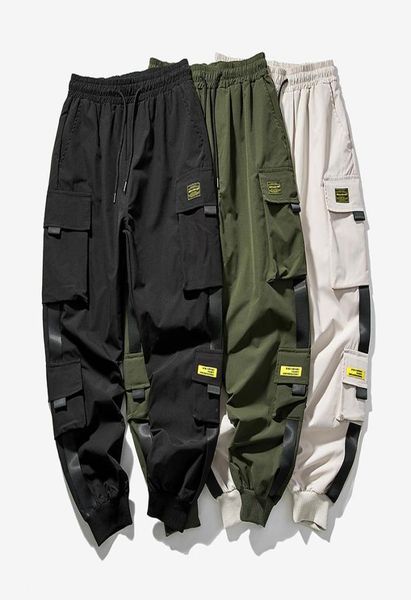 

hip hop harem joggers cargo pants for men with multipockets ribbons man sweatpants streetwear casual mens s5xl3095477, Black