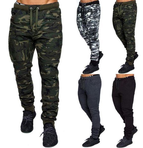 

men casual lace up joggers pants cargo combat trousers solid color camouflage printed sweatpants hip hop1859400, Black