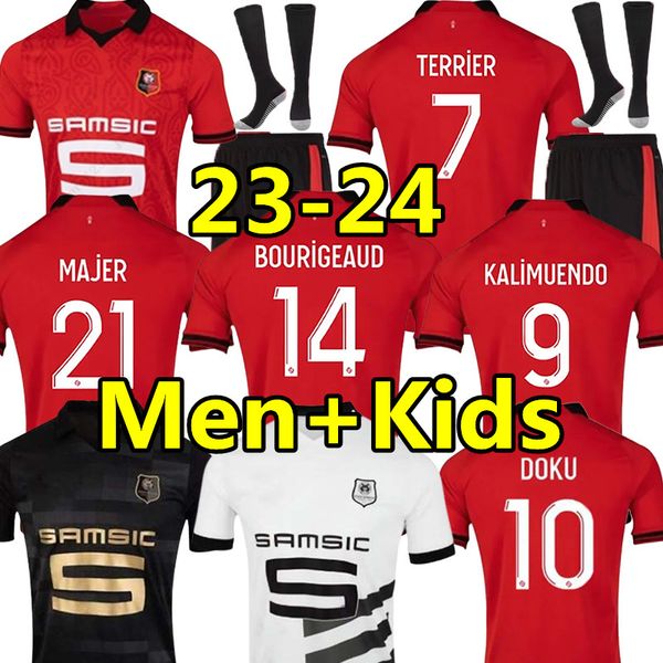 

23 24 rennes stade rennais fc soccer jerseys terrier bourigeaud doku guirassy camavinga aguerd niang 2023 2024 maillots de foot men kids kit, Black;yellow
