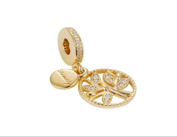 

s925 sterling silver family heritage tree hanging dangle charm pendant with 14k gold plated fit for european bracelet bead charms8940444, Black