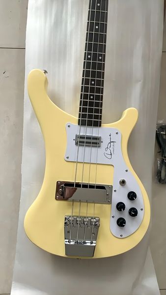 

4001cs chris squire signature creme electric bass guitar neck thru body, black hardware ; dot inlay, sandwich headstock