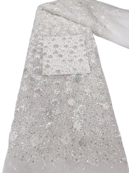 

sequins beaded tulle lace african women 5 yards green fabric wedding party bride formal dentelle luxurious dress sewing cloth textile premiu, Black;white