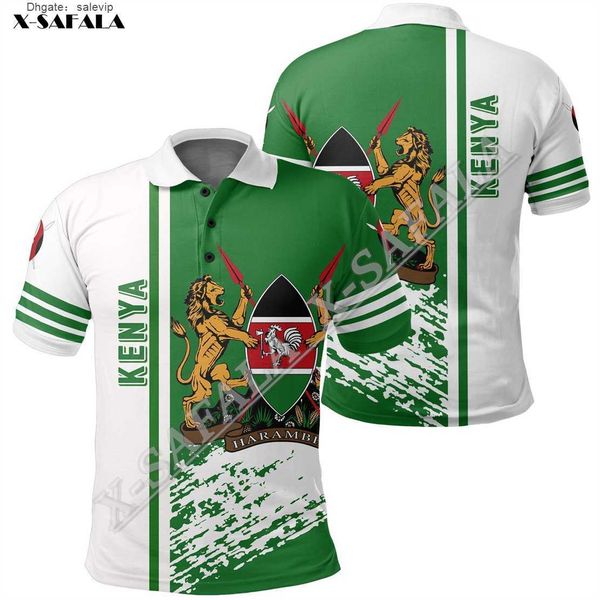 

kenya africa map flag lion 3d full printed men polo shirt collar short sleeve street wear casual tee mesh fiber, White;black