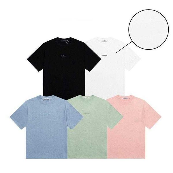 

2023 new acne chest letter embroidery solid short sleeve men's and women's ins loose casual bottom t-shirt ggvj, White;black