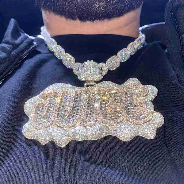 

personalized letter customized name necklace iced out number pendant for men big baguette hip hop rock rapper jewelry fashion, Silver