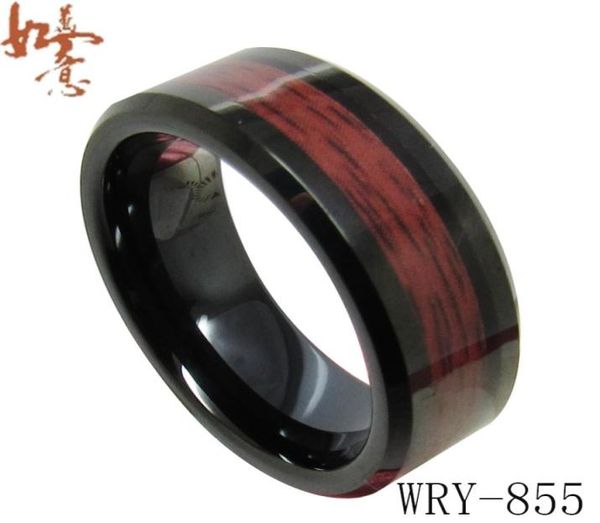 

red wood inlay black tungsten ring bands for men wry855 8mm width5572234, Silver