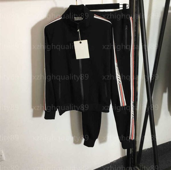

designer tracksuit women campus sportswear pants set elegant handsome long-sleeved stand-up coat casual sweatpants black two piece sets wome, White