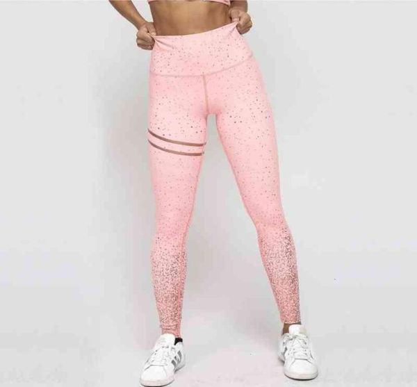 

women pink rosed gold print leggings high waist sportwear clothes black fitness leggins96330515562017