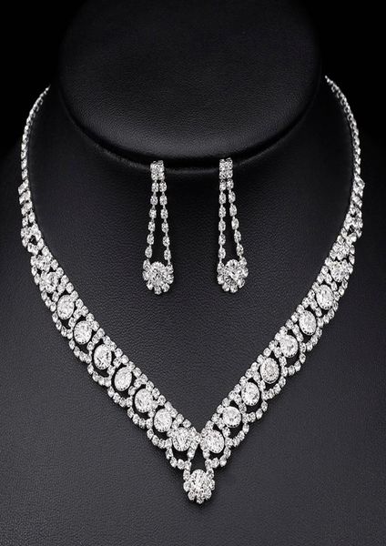 

rhinestone crystal bridal jewelry sets for women necklace earrings set wedding jewelrys accessories7265254, Slivery;golden