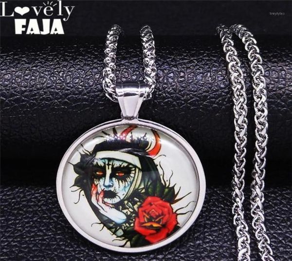 

pendant necklaces 2021 neogoth nun stainless steel glass long for womenmen silver color necklace jewelry collares mujer nj43s021459463221
