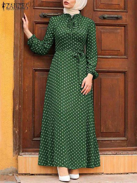 

basic casual dresses muslim fashion dress zanzea islamic clothing eid mubarek abaya polka dots print vestido women long sleeve sundress turk, Black;gray