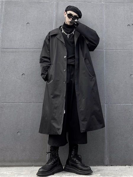 

men's trench coats windbreaker men's ins dark loose oversize midlength overtheknee coat jacket net celebrity the same style handso, Tan;black