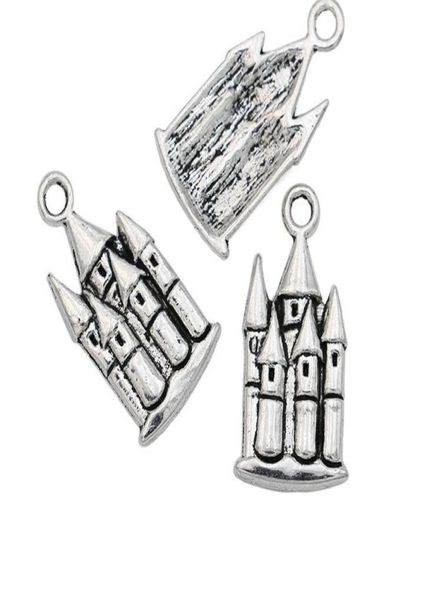 

200pcslot alloy antique silver plated castle house charms pendant for jewelry making bracelet accessories diy 22x12mm7753637, Bronze;silver