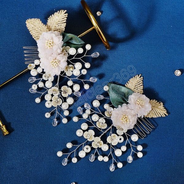 

bridal hair comb wedding hair accessories handmade floral pearl hairpin side pin fashion girls prom headdress jewelry gift, Slivery;white