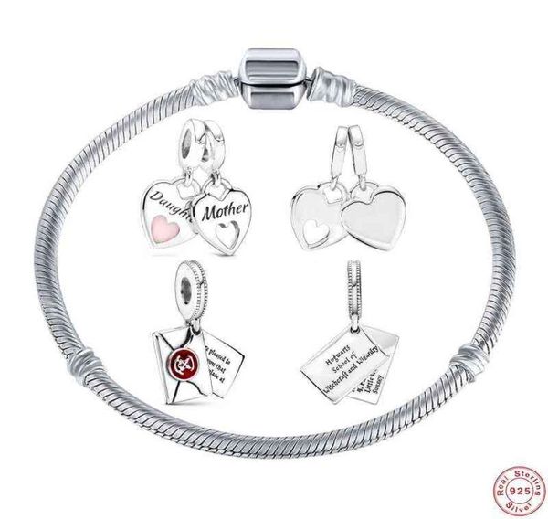 

mc new 925 silver retro mother&daughter heart envelope pendant beads fit charms bracelet for women original diy jewelry1321800, Golden;silver