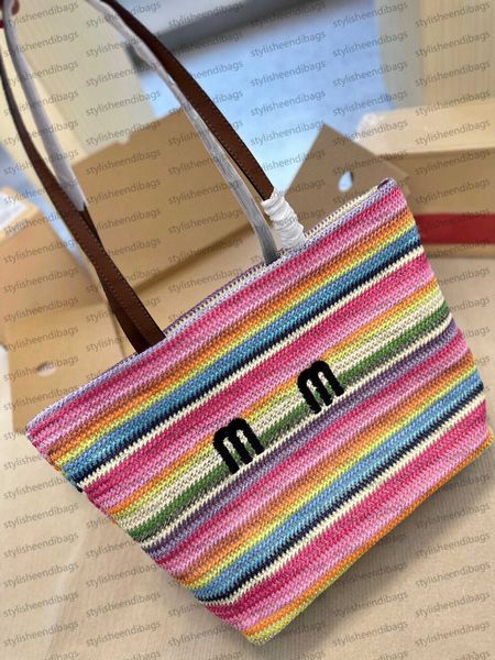 

straw bag designer bag luxury bag women large capacity tote bag vacation style handbag colorful striped bag beach bag woven raffia bag styli