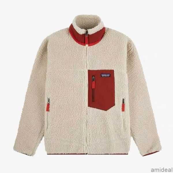 

varsity superior quality patagonias designer mens fleece jacket thick veste giacca warm down classic retro winter couple models lamb cashmer, Black;brown