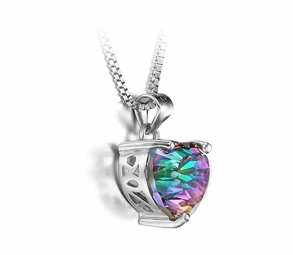 

luxury sterling silver heart shaped pendant rainbow cubic zirconia cz gemstone charm box chains for women fashion jewelry a01125222989