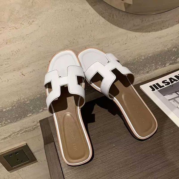 

designer beach slipper oran sandals slides genuine leather h slippers for women fashionable and versatile outdoor wear 2023 new summer antis