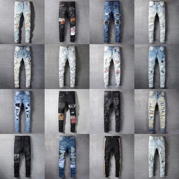 

designer stack stacked jeans european purple jeans for mens quilting ripped for trend brand vintage pant mens fold slim skinny, Blue