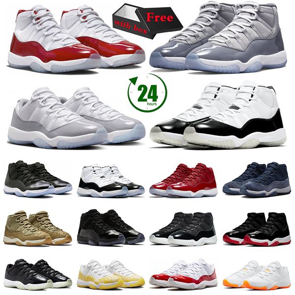 

box cherry 11s basketball shoes cool grey 11 mens trainers dmp bred gamma blue space jam cap and gown women sneakers sports athletic, White;red