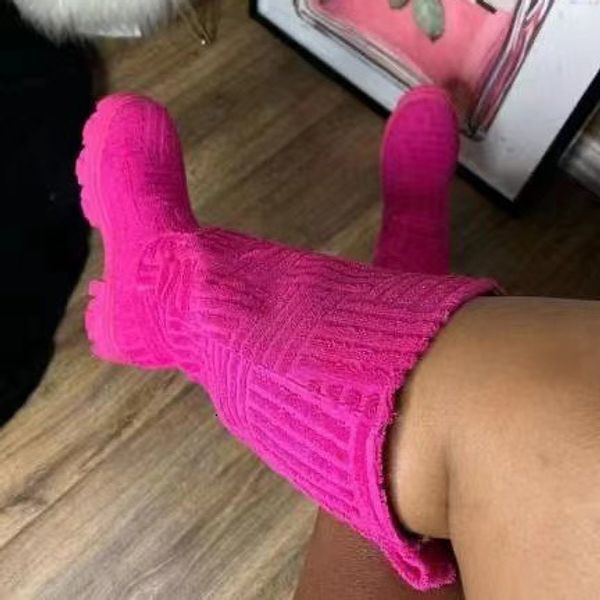 

boots luxury brand winter women boots knee high boot knitted sock boots platform pink long boot fashion ladies cotton shoes size 36-43 23080, Black