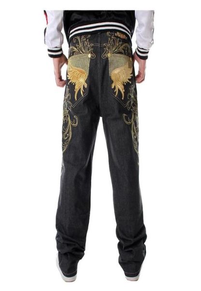 

men hiphop jeans loose plus large size embroidery wings baggy denim pants male hip hop streetwear long trousers99133153381627, Blue