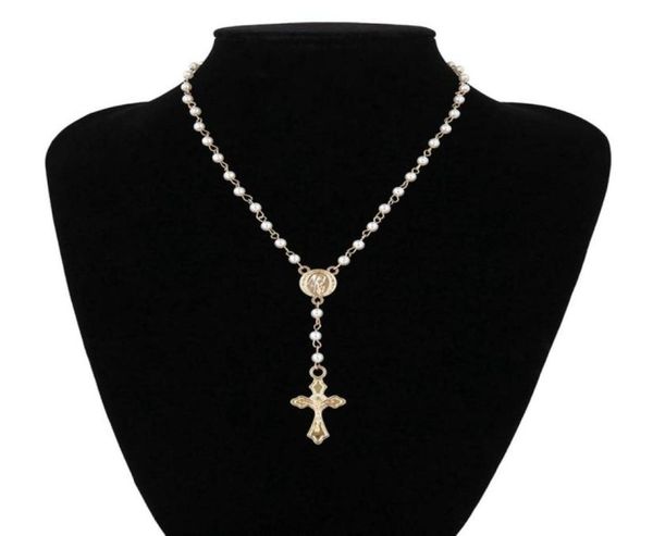 

catholic rosary beads necklace women statement religious jewelry gold lin chain multilayers choker vintage pendant necklaces58855743983597, Silver