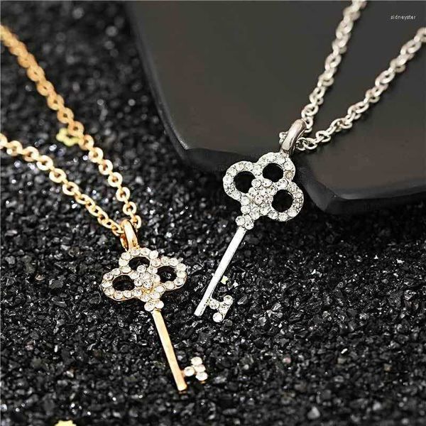 

pendant necklaces fashion creative key necklace for women charming ladies wedding zircon gold clavicle chain romantic party jewelry gift, Silver
