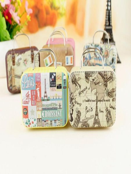 

20pcs retro suitcase candy box sweet love wedding party gift jewelry tin plate boxes mix 6 style new8201300