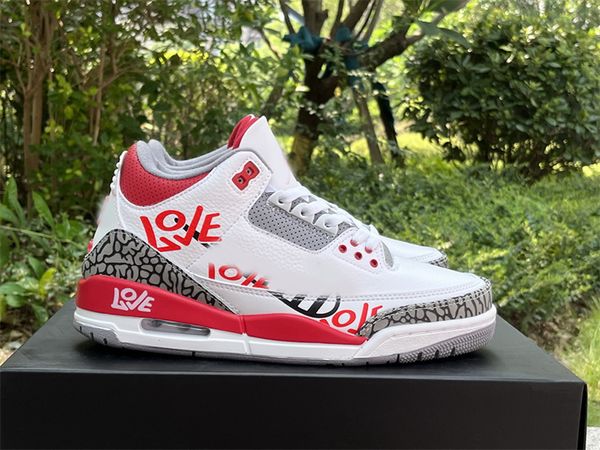 

3 og mens basketball shoes 3s 3 fire red diy love men women trainers sneakers eu40-47.5, Red;white