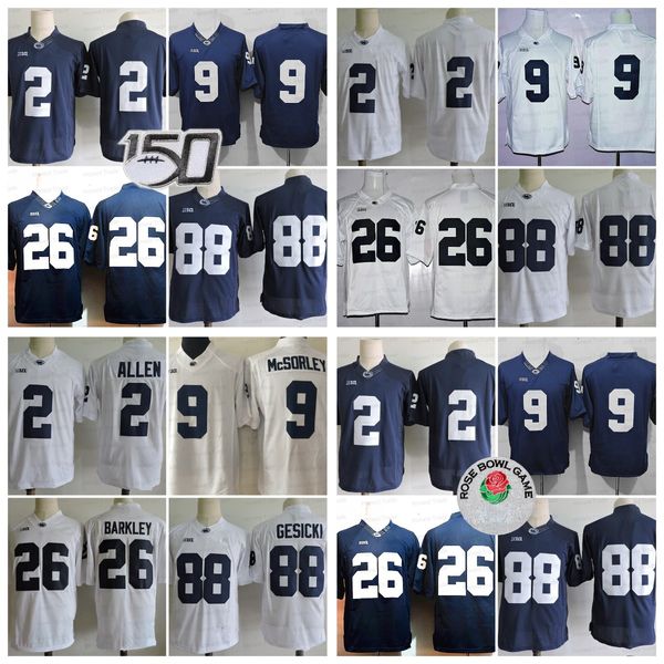 

college 9 trace mcsorley jersey marcus allen saquon barkley 88 mike gesicki mens stitched jerseys white blue 150th rose patch no name size s, Black