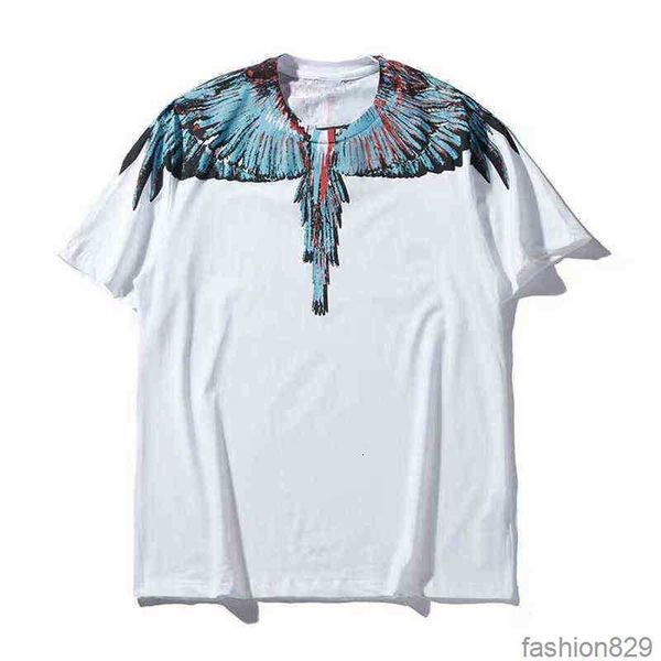 

men's and women's short-sleeved mb cotton wings printed loose round neck water drop feather half-sleeved t-shirts 8s1s1, White;black