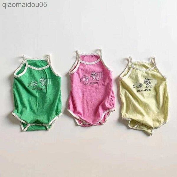 

2023 summer new baby sleeveless bodysuit cute cat print vest jumpsuit for infant girl cotton breathable onesie baby boy clothes l230712, Blue